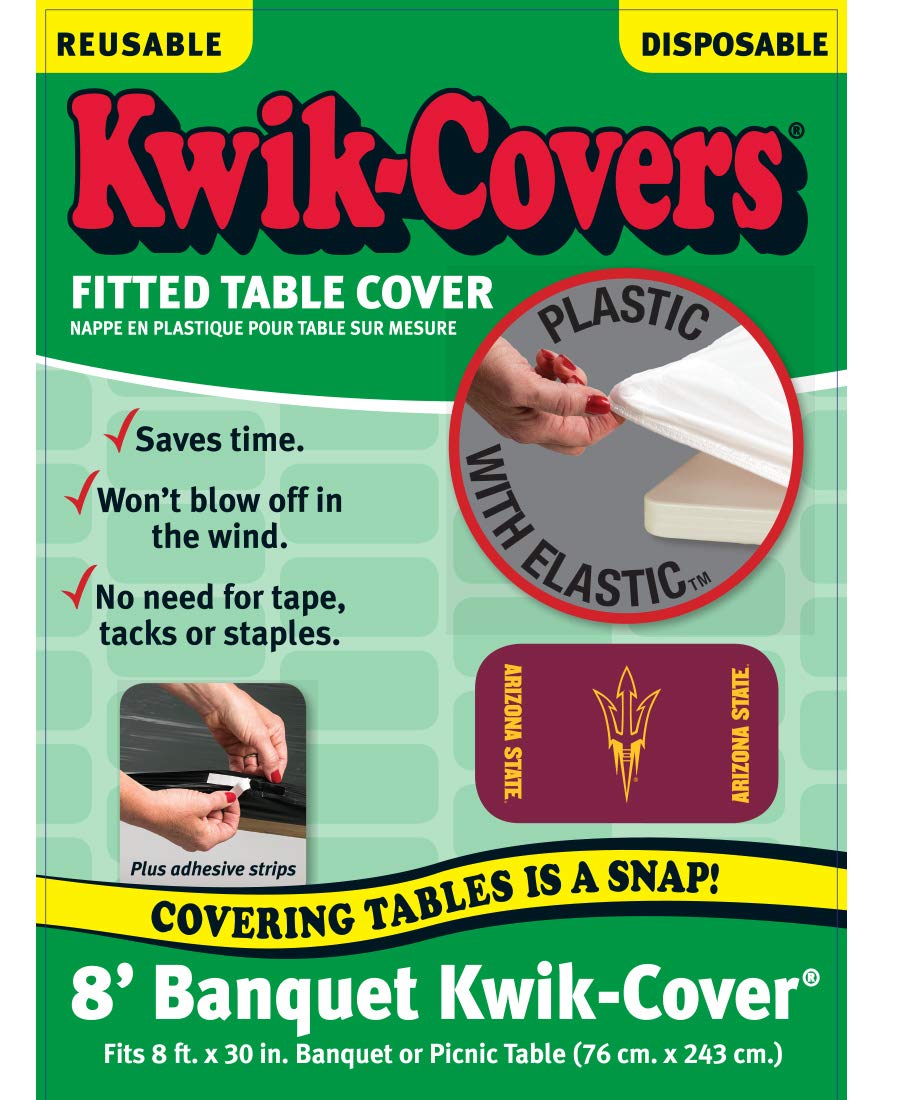 Collegiate Kwik-Covers Rectangle Plastic Table Covers, Bundle Of 2 (Arizona State University, 8')