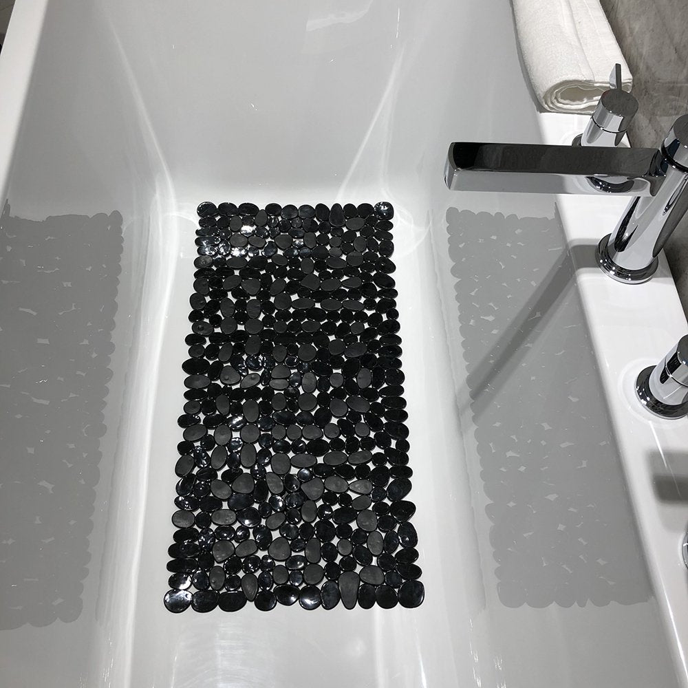 Non-Slip Pebbles Stone Bath Mats,Slip-Resistant Pebble Shower Mats, Anti-Slip Bathtub Mats, Machine Washable (Black, 14' W X 27