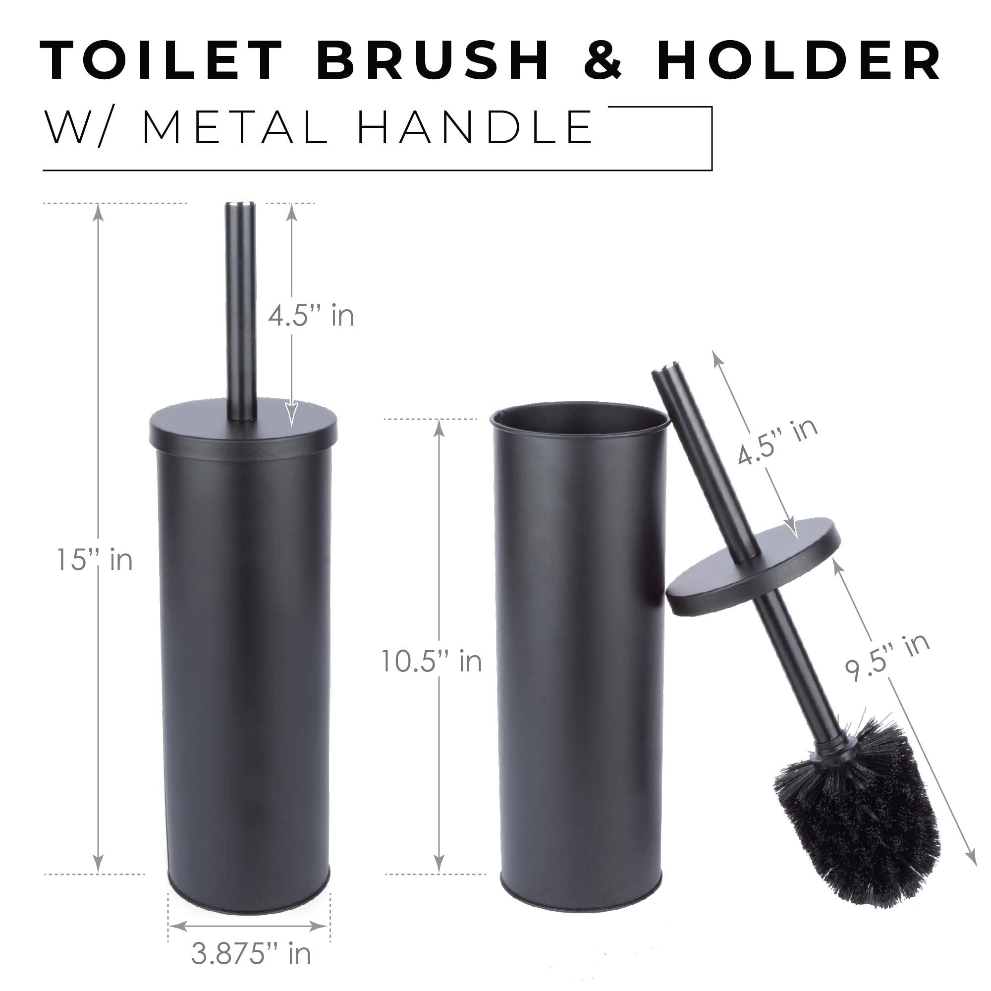 Js Jackson Supplies Sleek Toilet Brush And Holder With Metal Handle - Matte Black