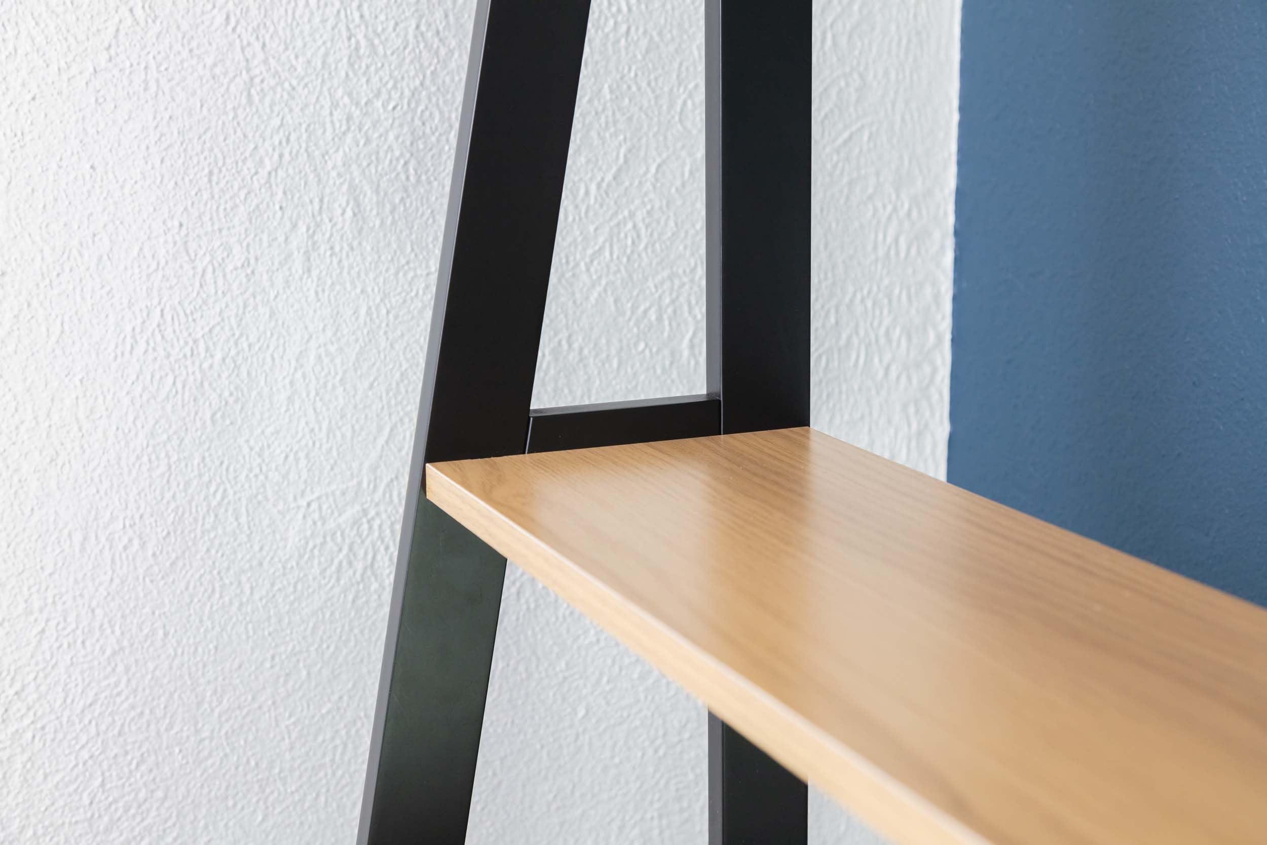 Safco Ec8998Bl Five Tier Free Standing Ladder Shelf Bookcase. Home, Bedroom And Office Storage And Décor. Black Supports, Natural Wood Shelves