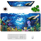 Amrgik Desk Mouse Pad, Extra Large Mouse Pad 35.5X15.8Inch Gaming Mouse Pad Turtle Xxl Mouse Pad, Desktop Mouse Pad Blue Underwa