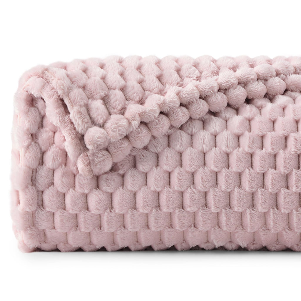 Bedelite Fleece Throw Blanket For Couch & Bed - 3D Jacquard Decorative Lotus Pink Blanket, Super Soft And Cozy Warm Fuzzy Blanke