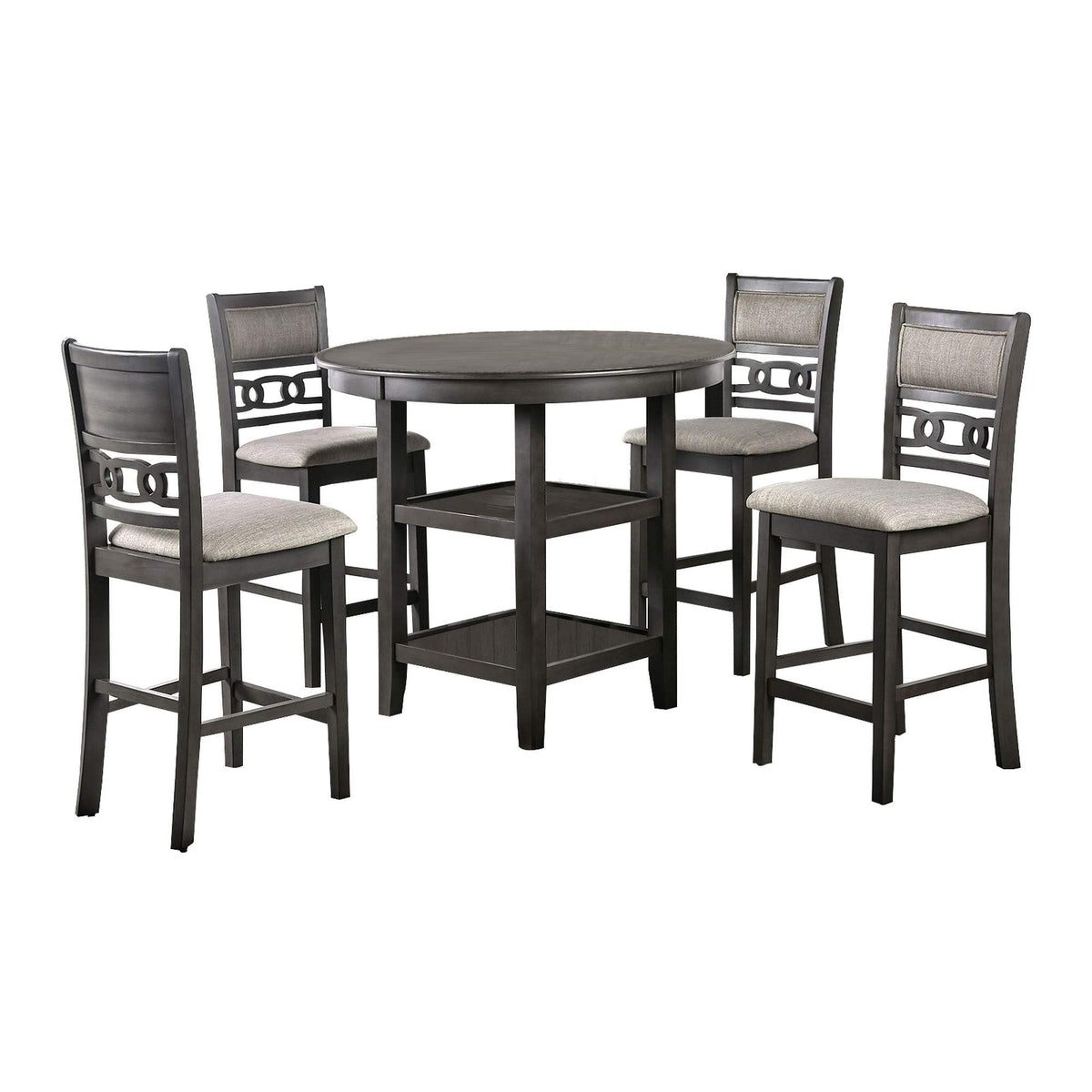 Benjara 5 Piece Counter Height Table With Open Geometric Back Chairs, Gray
