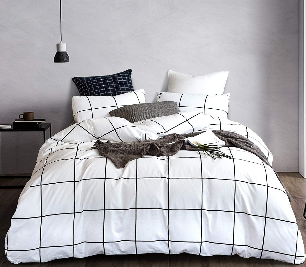Karever White Grid Duvet Cover Set Queen White Checkered Bedding Set White And Black Plaid Queen 3 Pcs Women White Checkered Duv