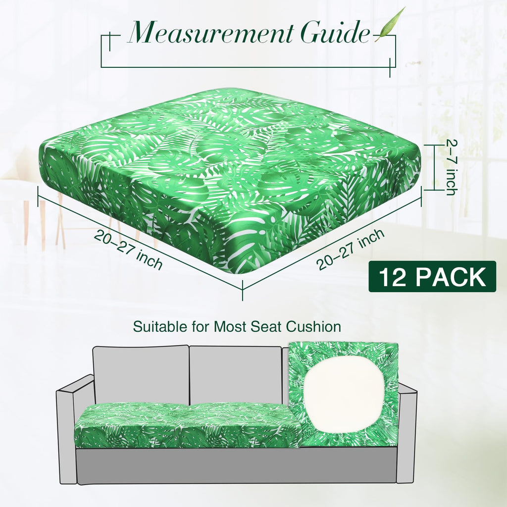 Newwiee 12 Pcs Patio Stretch Sofa Cushion Covers Outdoor Cushion Cover Replacement Couch Slipcover Sofa Seat Cover Flexibility Chair Cushion Cover Porch Patio Furniture Protector (Green,Monstera)