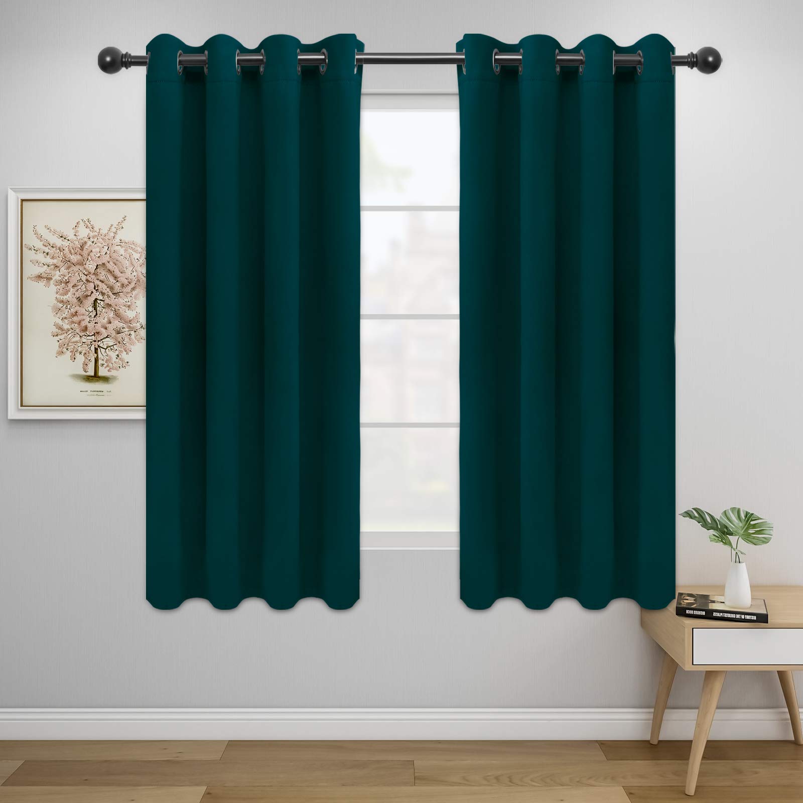 Easy-Going Blackout Curtains For Bedroom, Solid Thermal Insulated Grommet And Noise Reduction Window Drapes, Room Darkening Curtains For Living Room, 2 Panels(52X63 In,Deep Teal)
