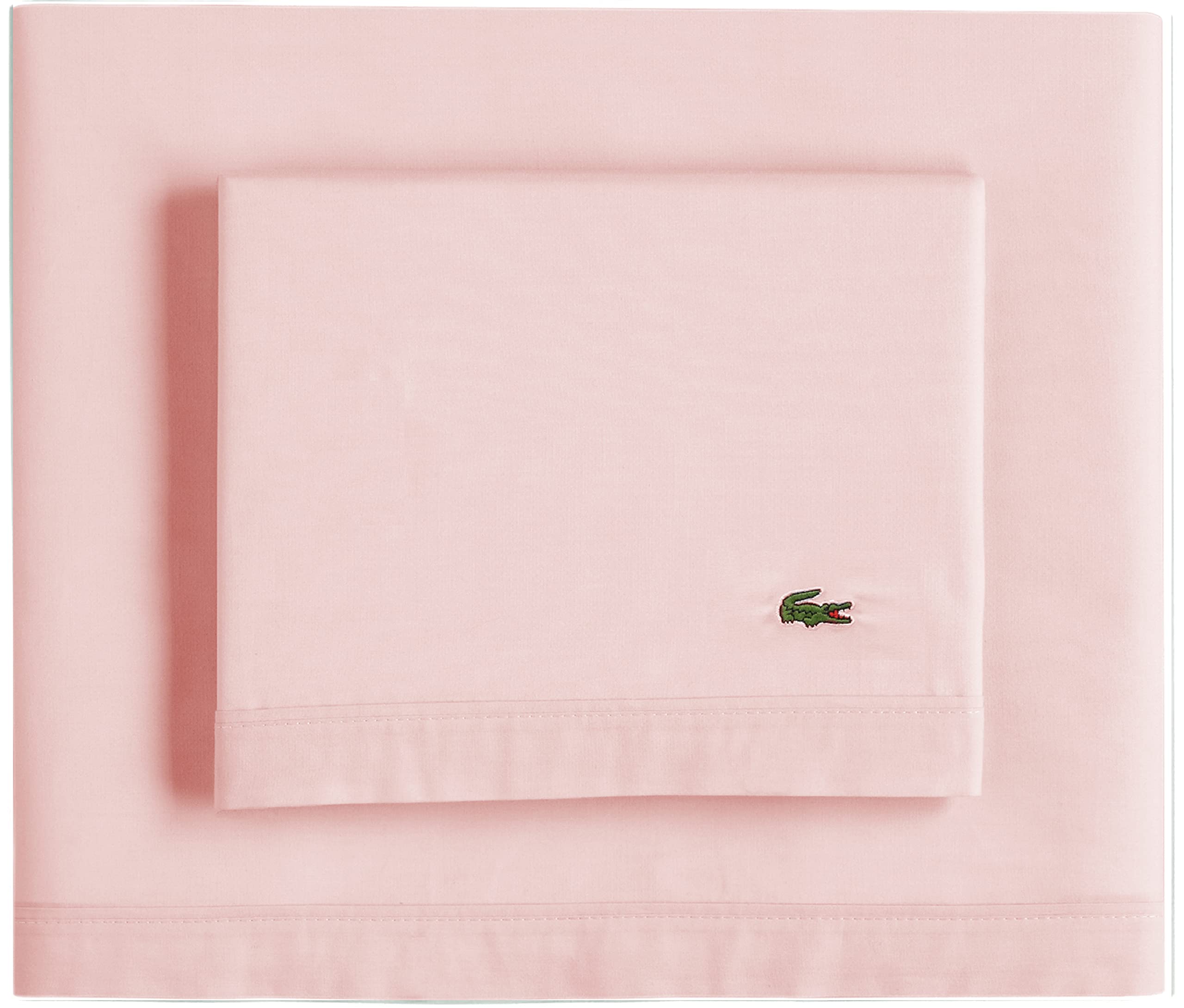 Lacoste 100% Cotton Percale Sheet Set, Solid, Iced Pink, 4 Pieces, Queen