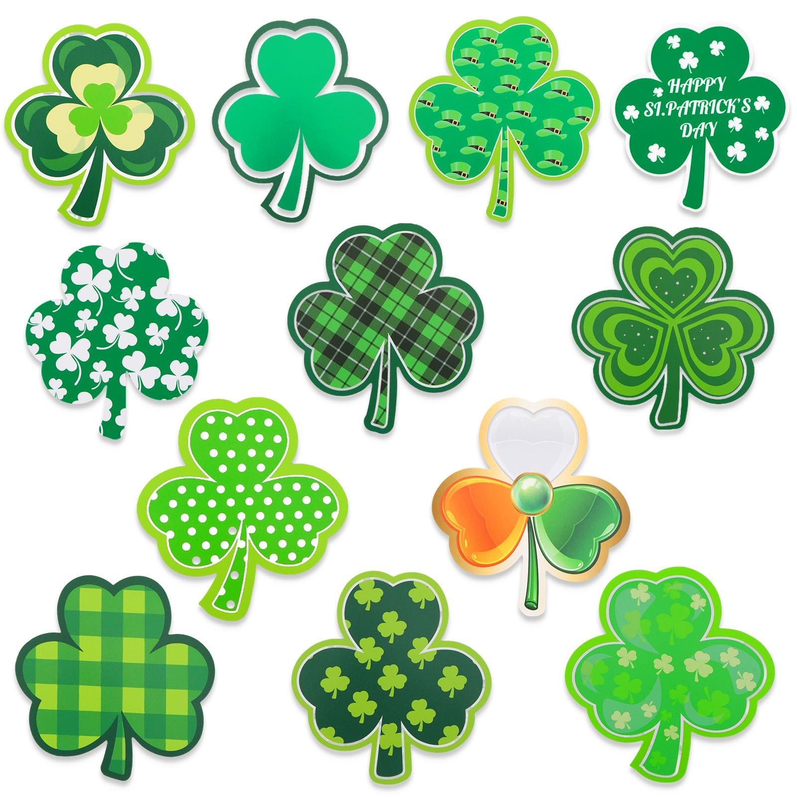 Shamrock Cutouts, 120Pcs St. Patrick 'S Day Shamrock Cutouts Assorted Pattern Green Shamrock Paper Cuouts Irish Paper Cut-Outs F
