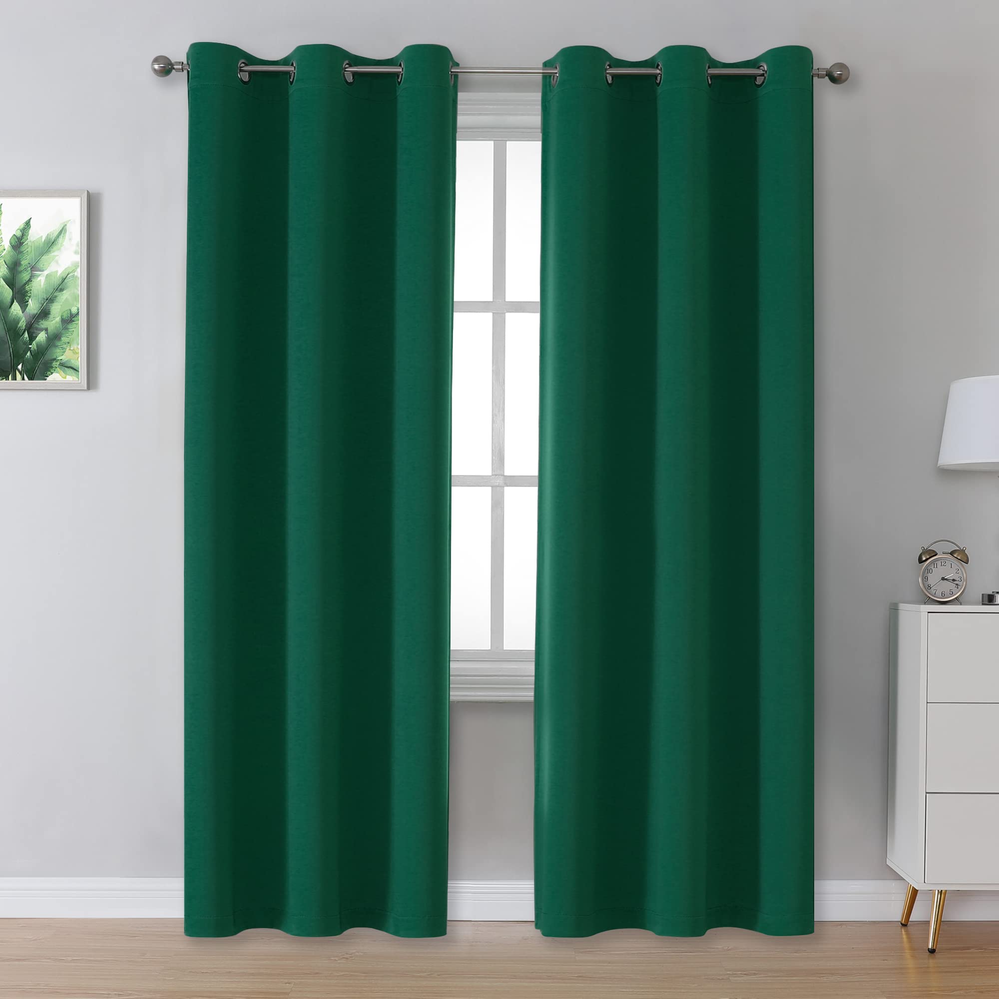 Dualife Christmas Green Blackout Curtains For Bedroom 84 Inch Length Hunter Green Curtains 2 Panels Set Grommet Thermal Insulati