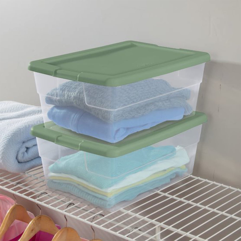 Sterilite 16 Quart Stackable Storage Boxes with Lids, Clear Plastic, Marine Blue, 2 Pack
