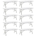 BTEXPERT Set of 10, Fold-in-Half Folding Utility Table 6 Feet 72 x 29.5 Lightweight Portable Carrying Handle Indoor Outdoor Picn