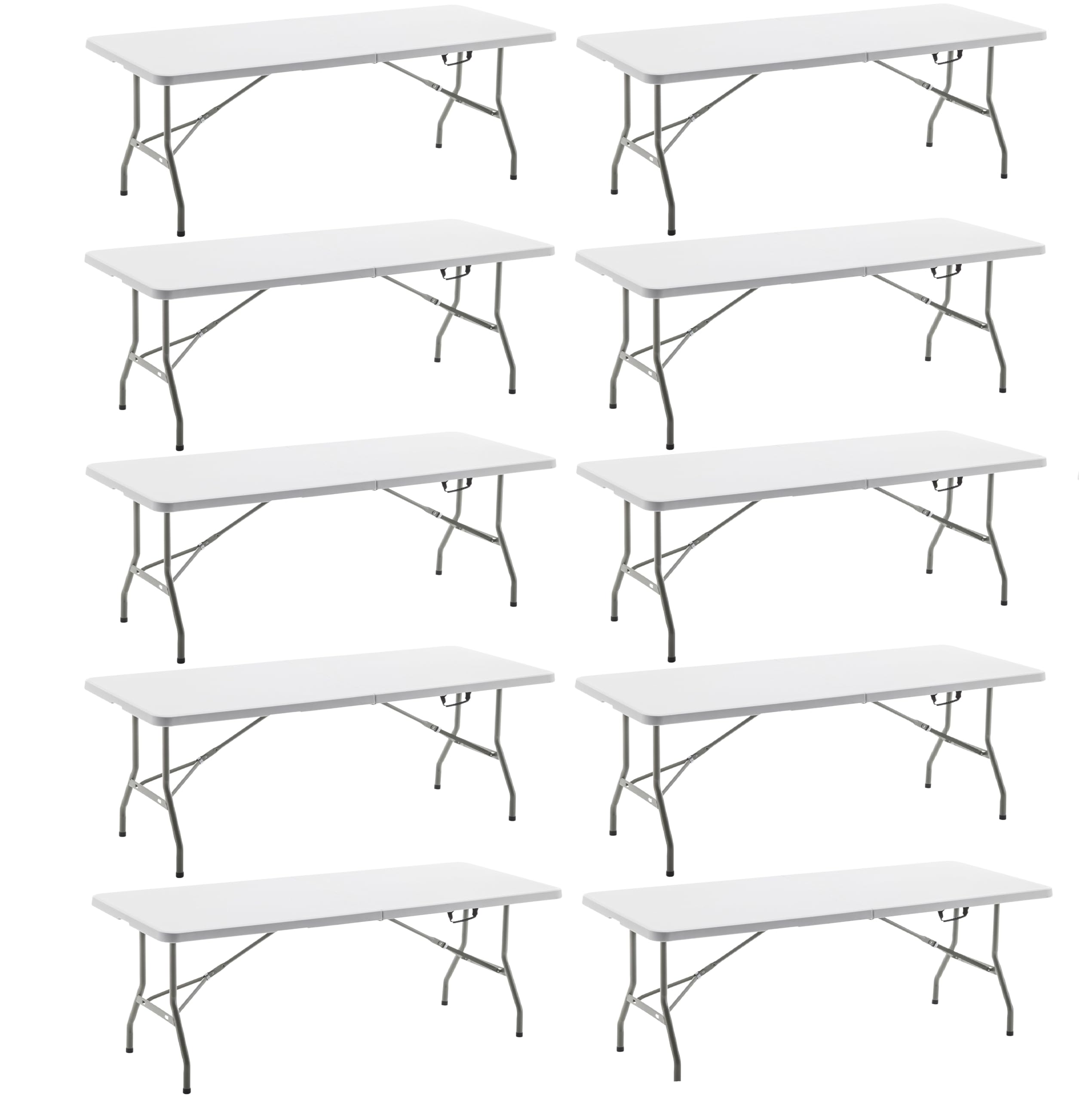 BTEXPERT Set of 10, Fold-in-Half Folding Utility Table 6 Feet 72 x 29.5 Lightweight Portable Carrying Handle Indoor Outdoor Picn