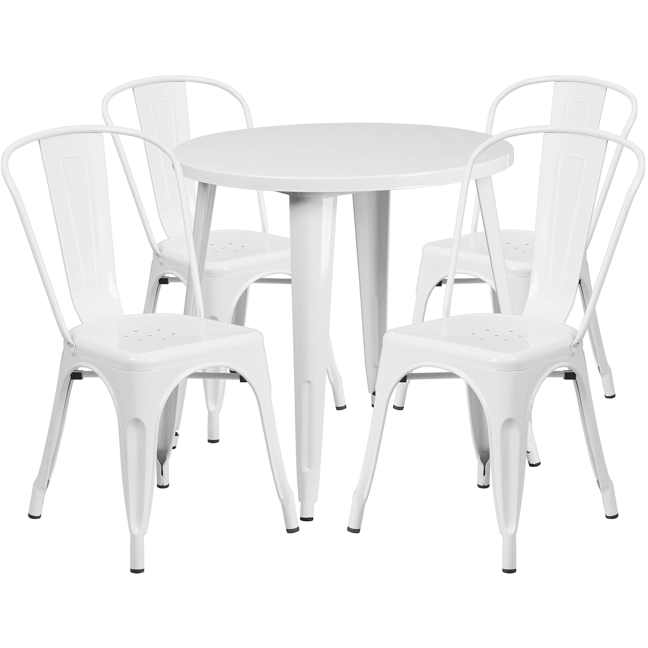 Flash Furniture Dalton Commercial Grade 30 Round Black-Antique Gold Metal Indoor-Outdoor Table Set with 4 Cafe Chairs