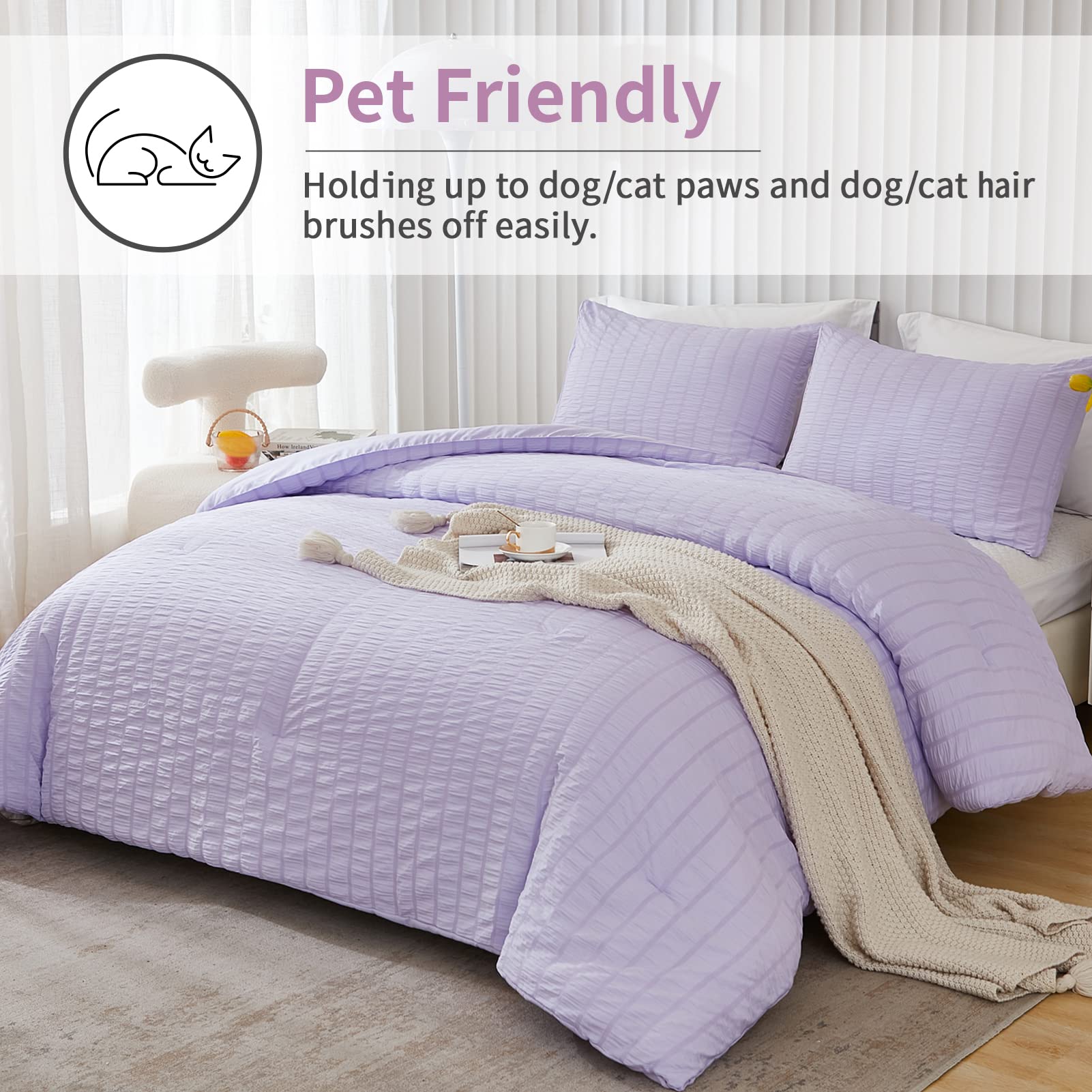 Avelom Lavender Purple Seersucker Comforter Set, California King, 104X96, 3 Pieces