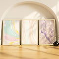 SoulAbiti Pastel Marble Swirls Trio set of 3 Framed Wall Print 12x18 inch Light Brown Frame PlexiGlass Aesthetic Art ready to h