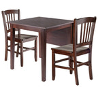 Ergode Perrone Drop Leaf Dining Table and Chairs Set - Elegant and Space-Saving, Solid Wood, Walnut Finish, Includes 2 Slat Back Chairs.