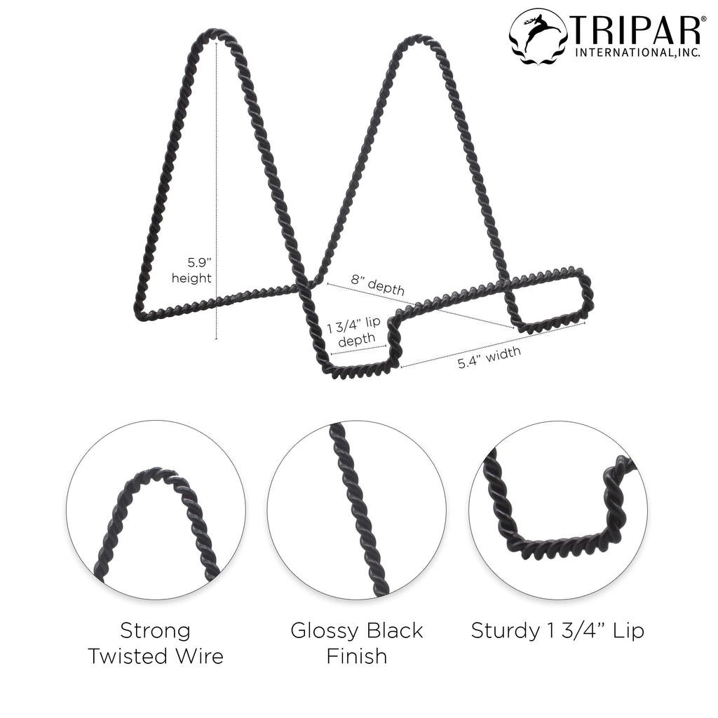 Tripar Decorative Twisted Wire Stand, Black Display (6 Inch Depth) Tabletop Easel Sleek & Modern Look - Perfect For Books, Plate