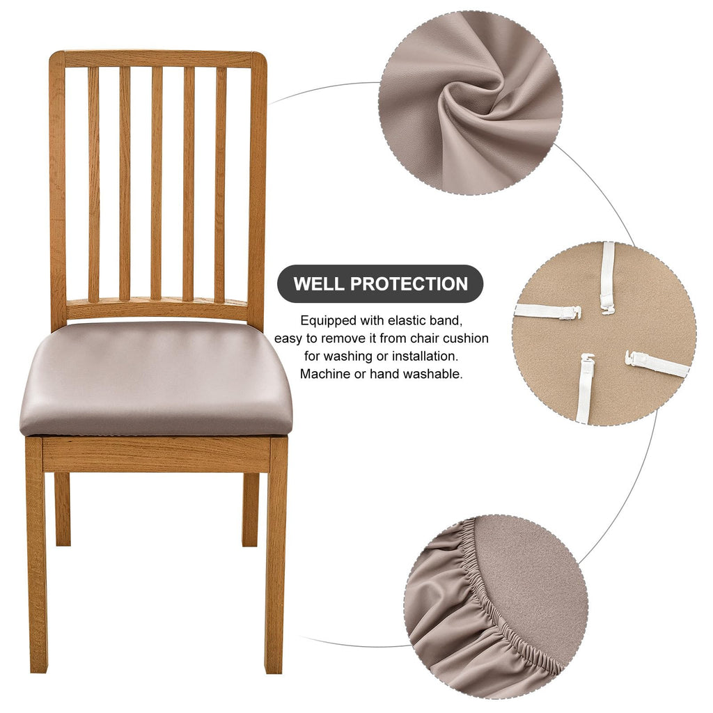 Searchi Waterproof Pu Leather Seat Covers For Dining Chairs, 4 Pack Stretch Dining Room Chair Seat Covers, Kitchen Chair Seat Covers Protectors (Taupe)