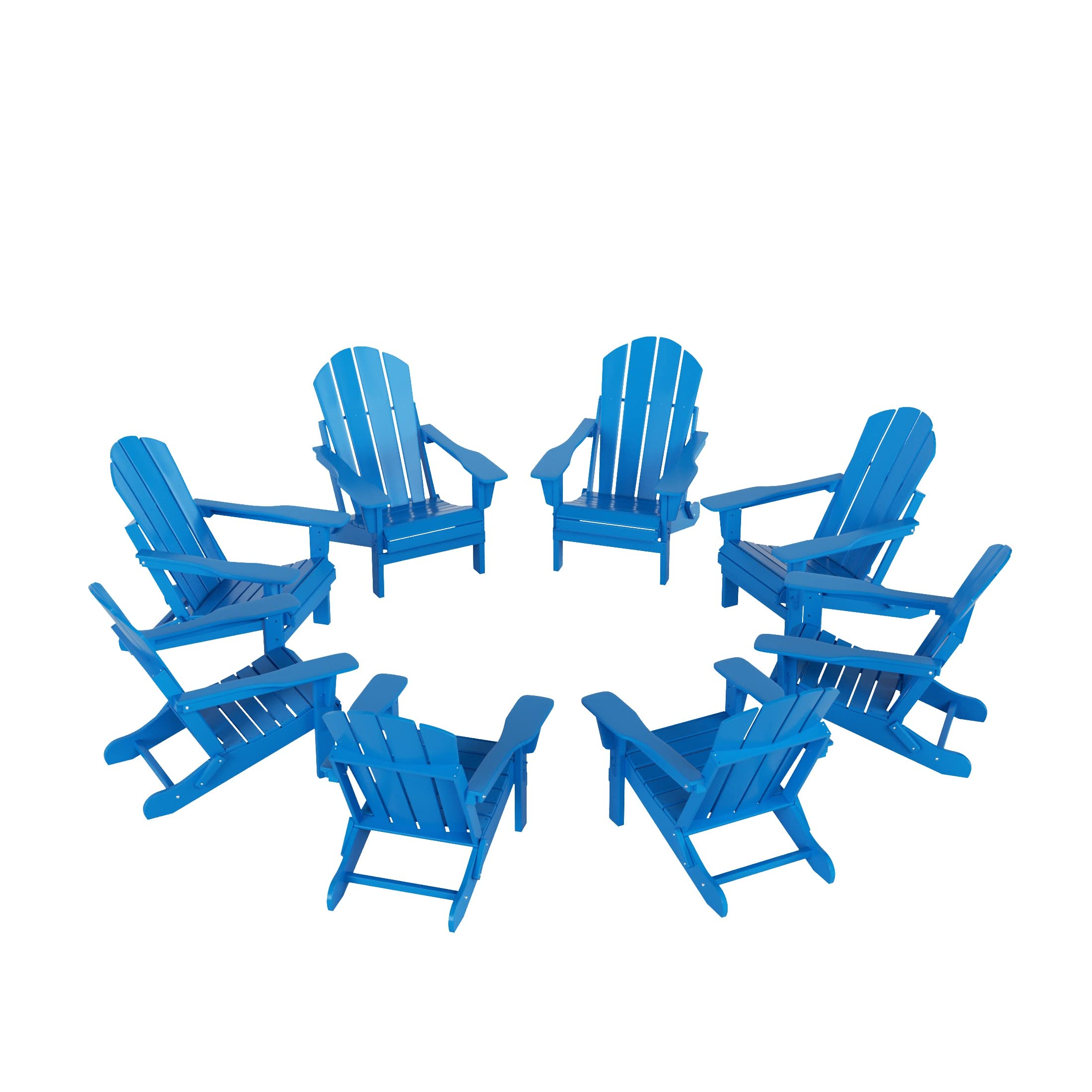 Westintrends Outdoor Folding Hdpe Adirondack Chairs For Patio, Backyard, Balcony, Comfortable Seat And All Weather Resistant (Set Of 8), Pacific Blue