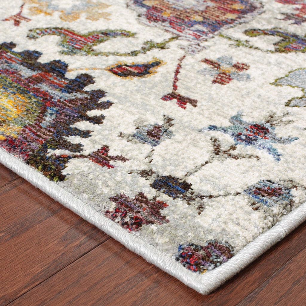 HomeRoots 509977 9 x 12 ft. Stone Gray Purple Green Gold & Teal Oriental Power Loom Stain Resistant Rectangle Area Rug