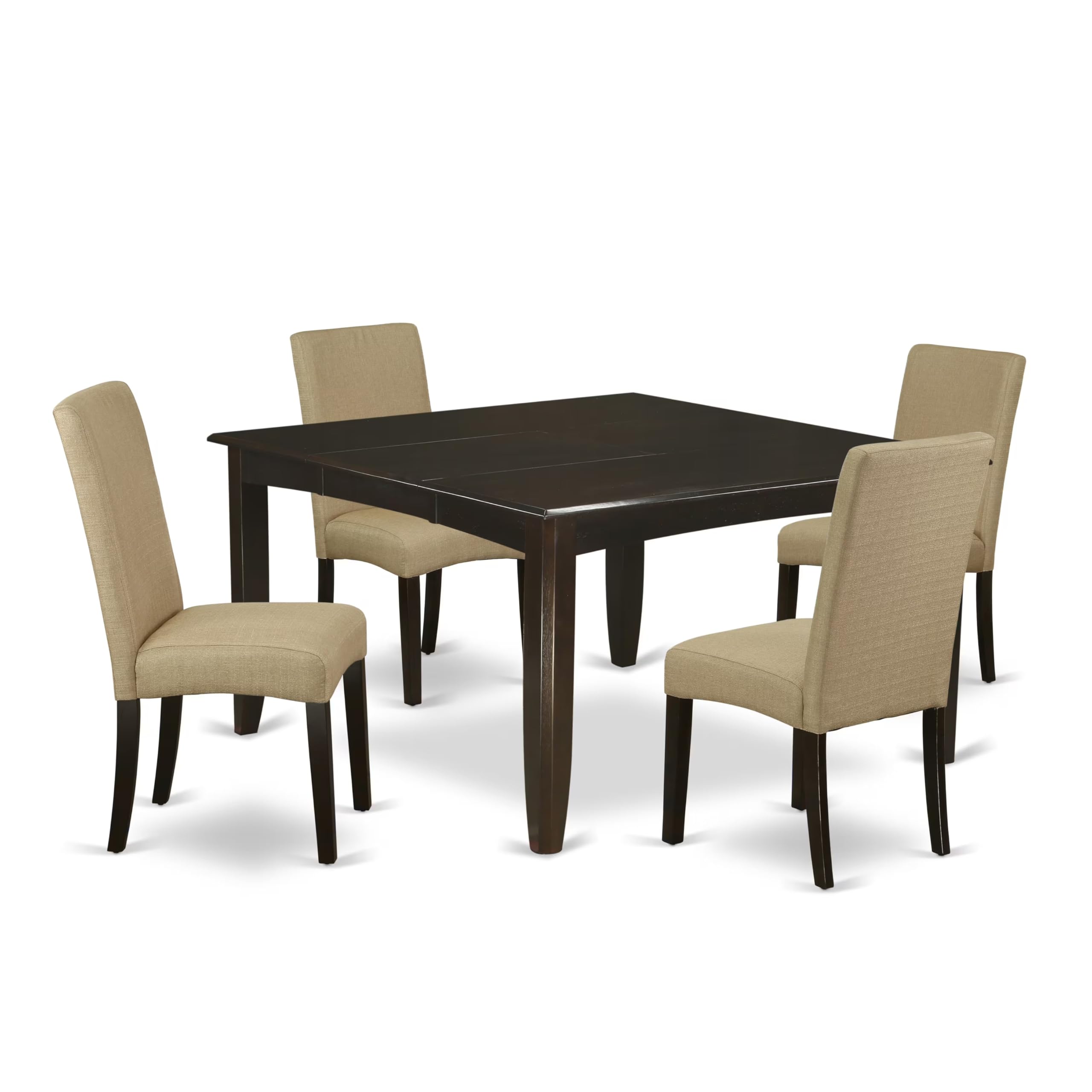 East West Furniture Pfdr5-Cap-03 5 Piece Dining Room Furniture Set Includes A Square Wooden Table With Butterfly Leaf And 4 Brown Linen Fabric Parson Dining Chairs, 54X54 Inch, Cappuccino