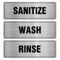 Wash Rinse Sanitize Sign Aluminum Silver 9 X 3 Inches Self-Adhesive Waterproof Metal Door Wall Sign For Business Offices 3 Pack