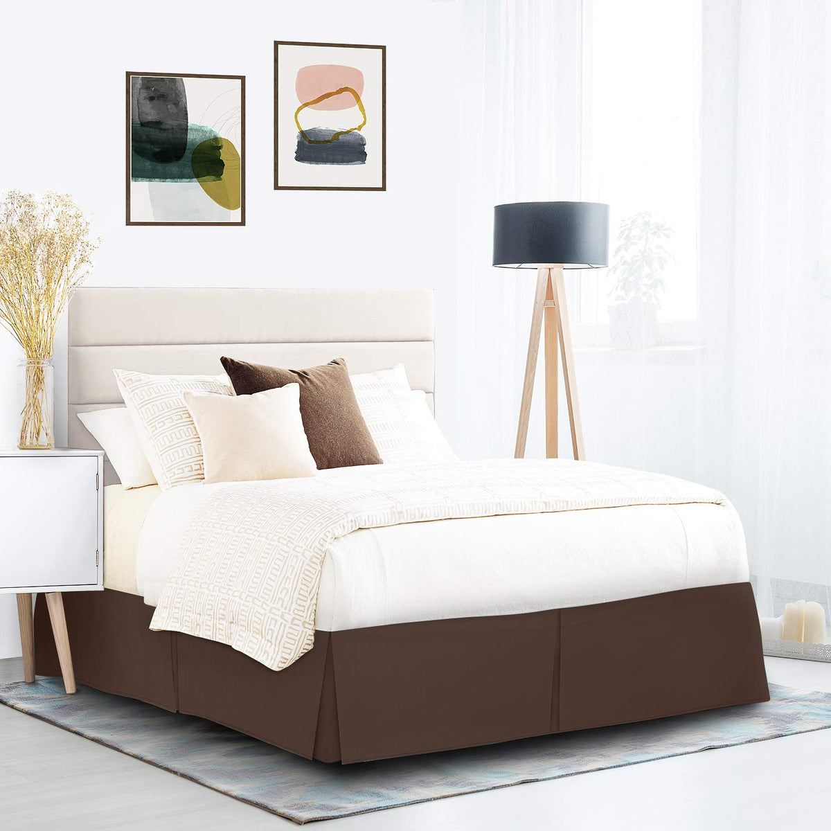 Nestl Dark Brown Full Xl Bed Skirt - Full Xl Size Bed Skirt 14 Inch Drop - Brushed Microfiber Bed Skirts - Hotel Quality Pleated