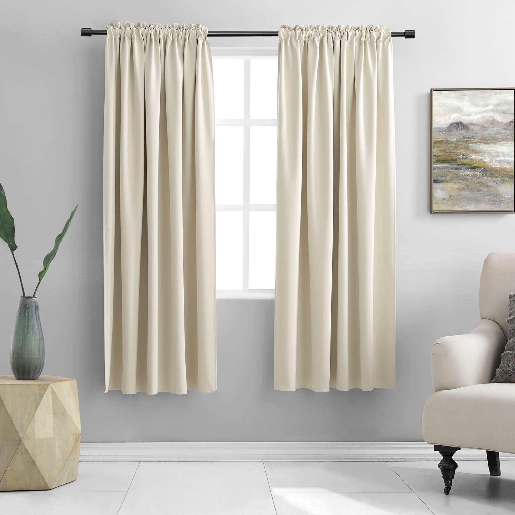 Donren Cream Beige Room Darkening Curtain Panels For Bedroom - 2 Pcs Thermal Insulated Rod Pocket Window Drapes For Living Room