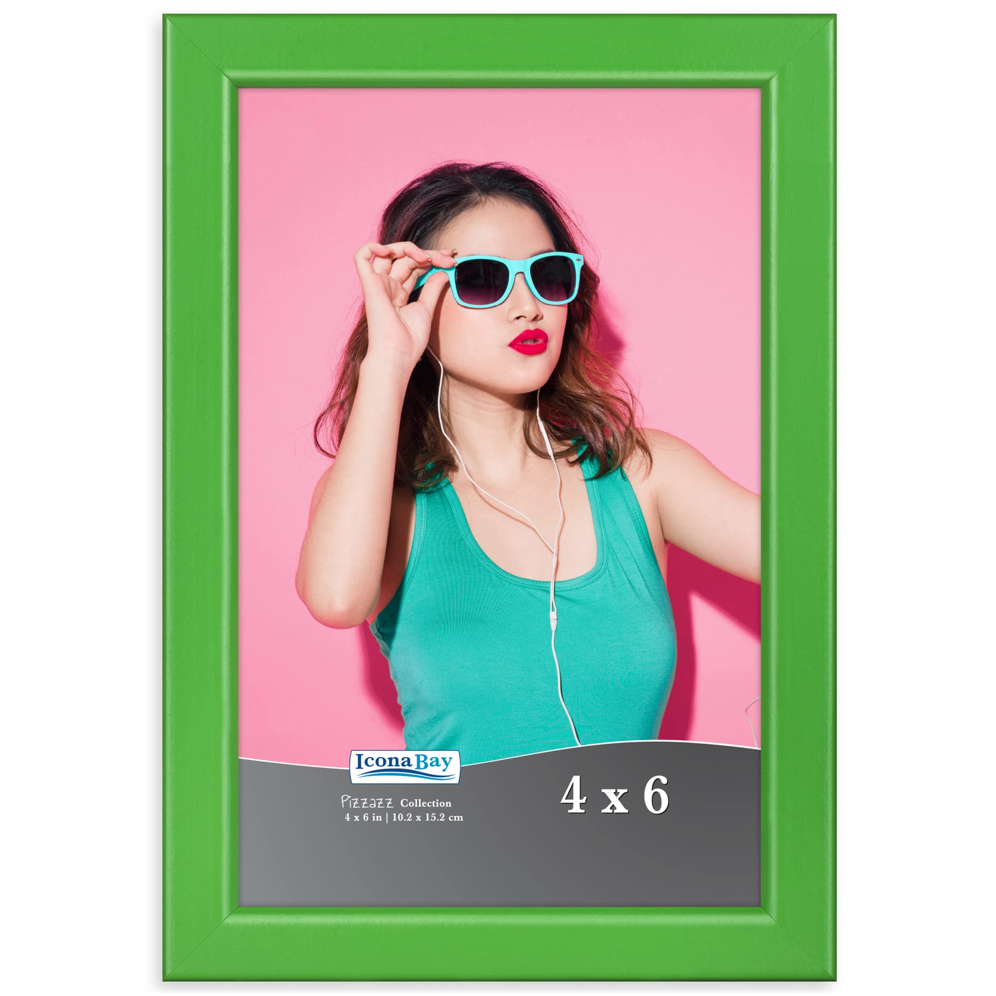 Icona Bay 4x6 Picture Frame, Green Colored Solid Wood Scandinavian Style Frame for Photo, Pizzazz Collection