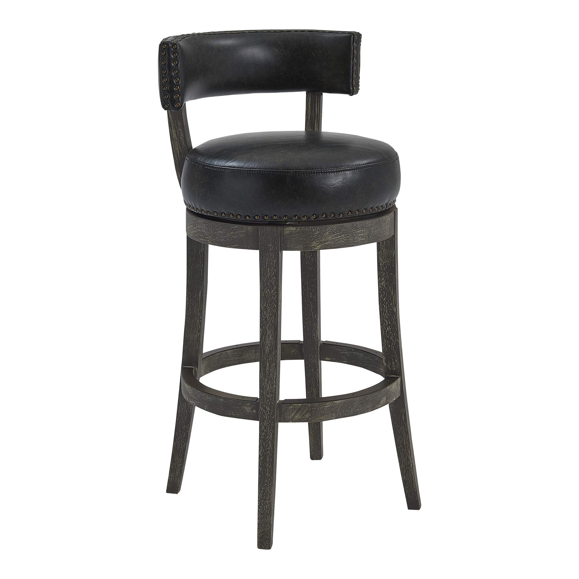 Armen Living Corbin 30' Seat Height Swivel Onyx Faux Leather And American Gray Wood Bar Stool
