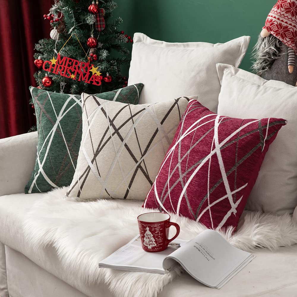 Miulee Pack Of 2 Decorative Throw Pillow Covers Christmas Woven Textured Chenille Cozy Modern Concise Soft Beige Square Cushion