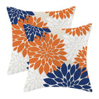 Fall Decor Pillow Covers 18x18 Inch Set of 2 Burnt Orange Navy Blue White Dahlia Floral Decor Throw Pillows Modern Geometry Flow