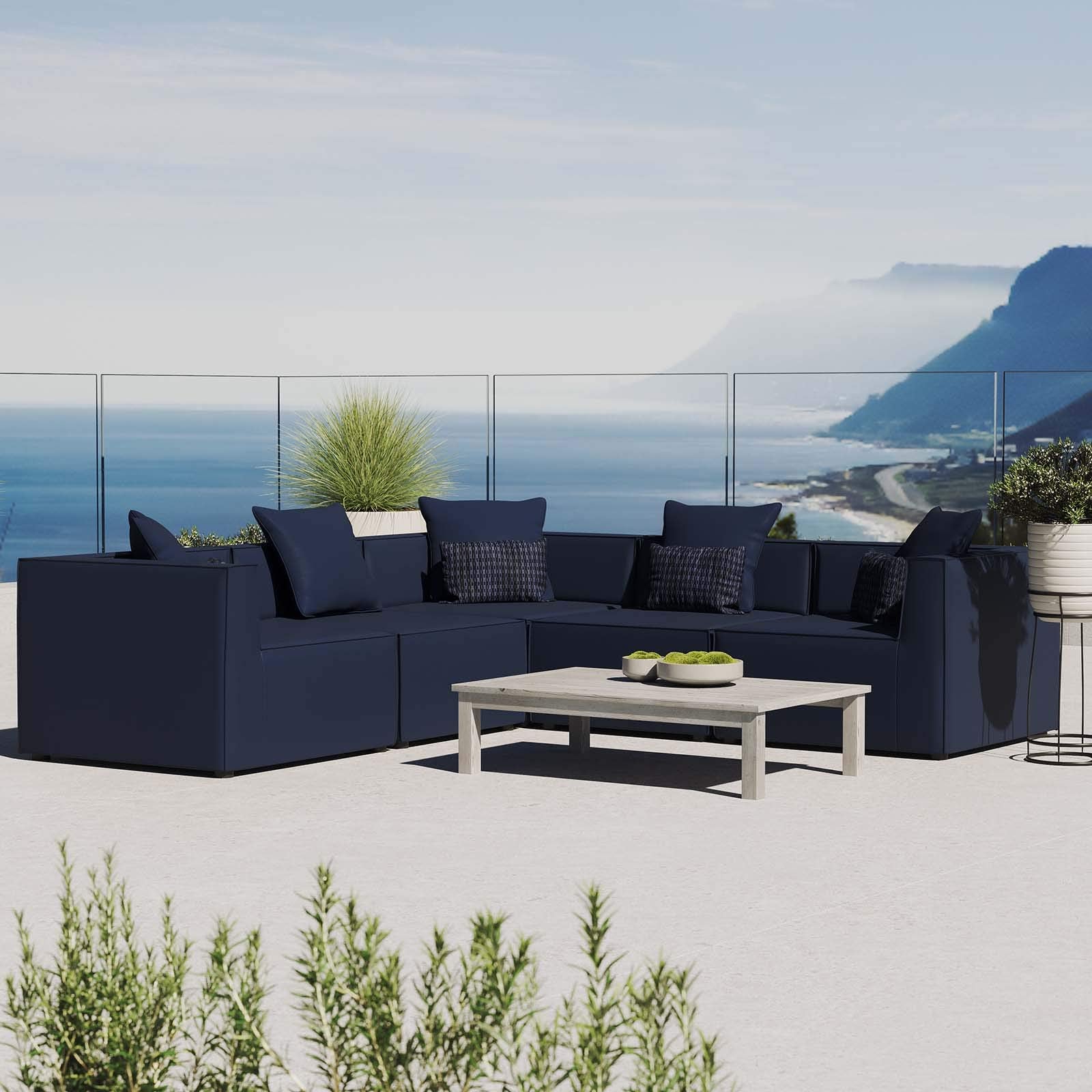 Modway Eei-4384-Nav Saybrook Patio Upholstered Sectional Sofa In Navy, 5-Piece Set