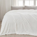 Newcosplay Super Soft Queen Blanket White Premium Silky Flannel Fleece 3D Ribbed Jacquard Lightweight Bed Blanket All Season Use