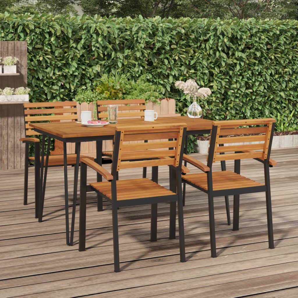vidaXL Solid Acacia Wood Patio Table with Hairpin Metal Legs - Industrial Style Multipurpose Table for Indoor and Outdoor Use - Brown