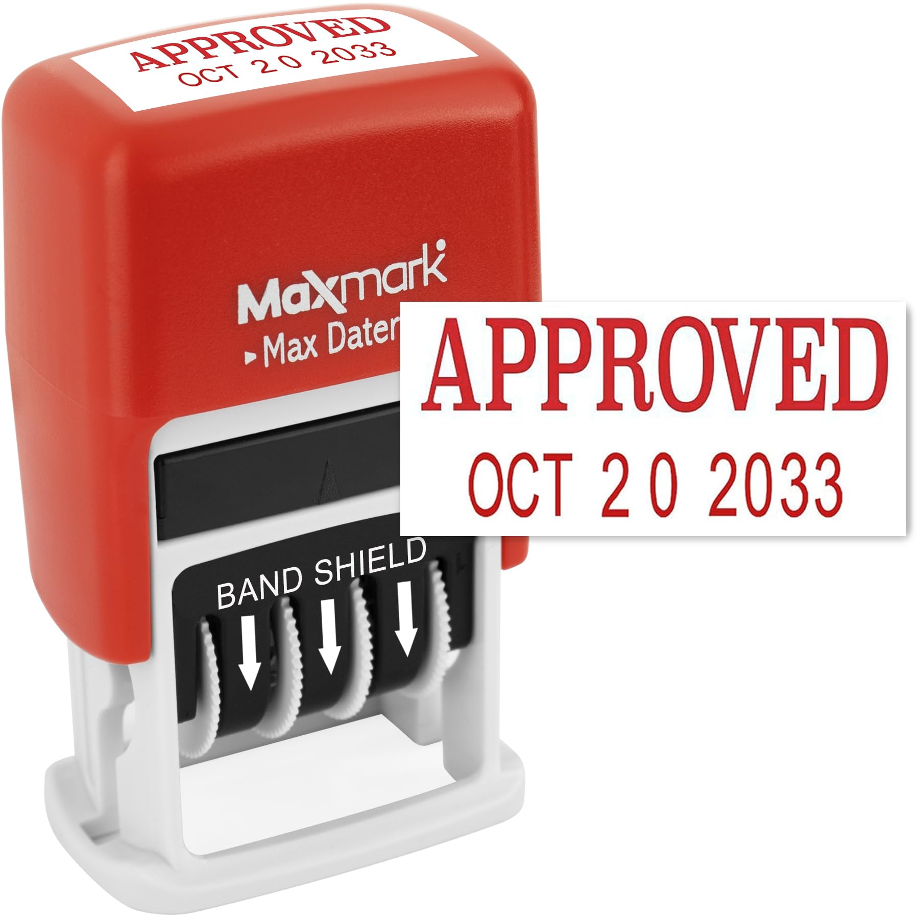 Maxmark Self-Inking Rubber Date Office Stamp With Approved Phrase & Date - Red Ink (Max Dater Ii), 12-Year Band