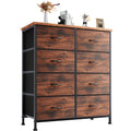 Dumos Dresser For Bedroom With 8 Fabric Drawers, Tall Chest Organizer Units For Clothing, Closet, Kidsroom, Storage Tower With Cabinet, Metal Frame, Wooden Top, Lightweight Nursery Furniture, Brown