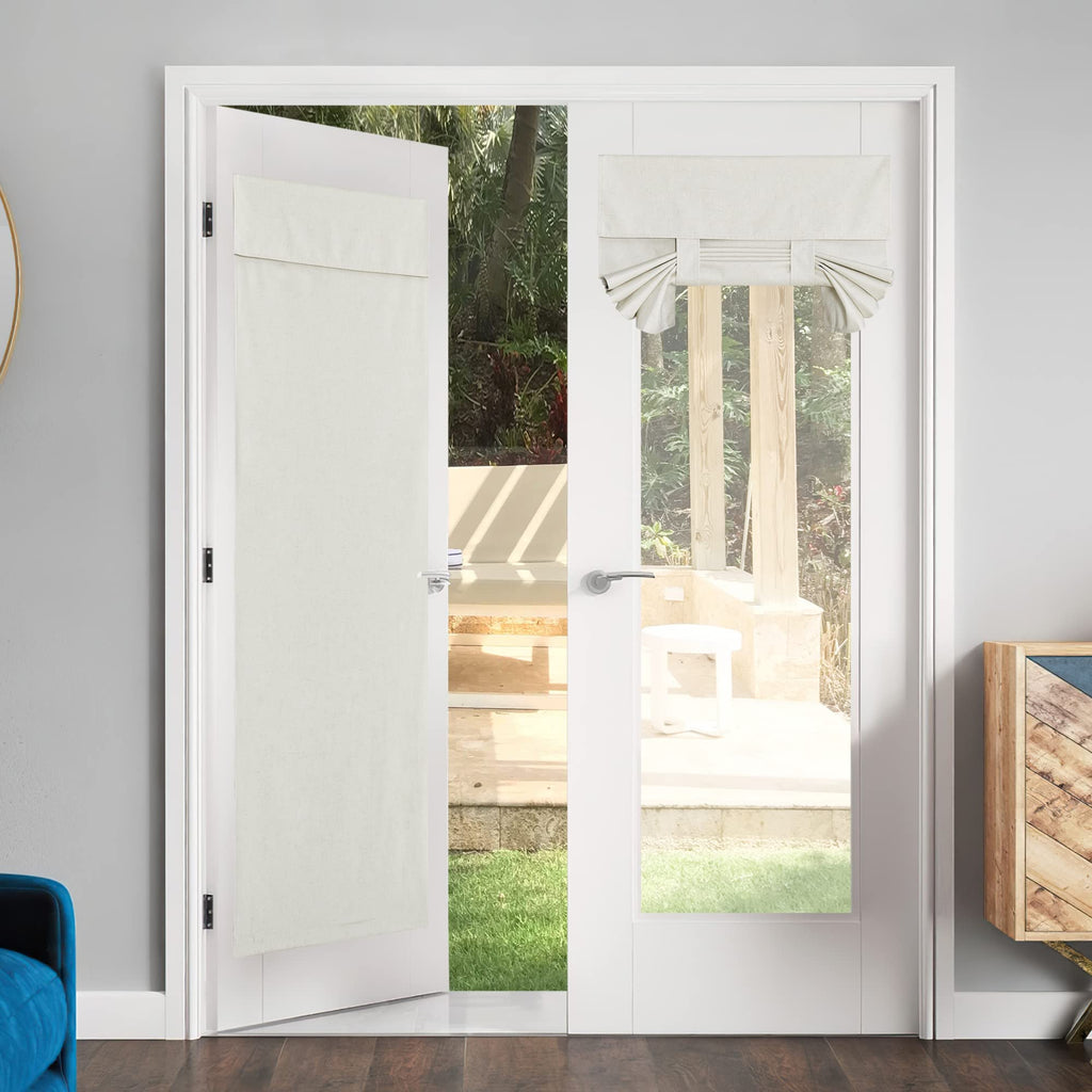 Nicetown French Door Curtain For Doorway, 100% Blackout Linen Door Window Shade For Office/Bathroom Thermal Insulated Tie Up Curtain For Sliding Glass Door, 36' Wide X 72' Long, Off White, 1 Panel