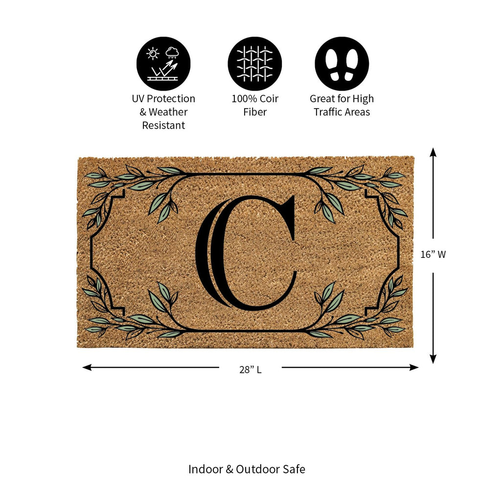 Evergreen Monogram Coir Doormat | Letter C | Front Door Mat For Outdoor Indoor Entrance | 28X16 Inches | Non-Slip Backing Doorwa
