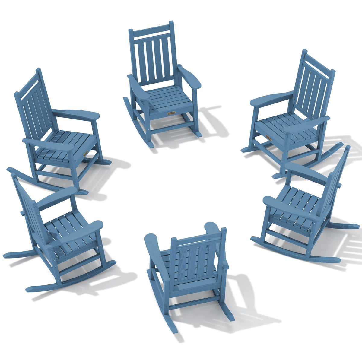 Serwall Hdpe Outdoor Rocking Chair Set Of 6, Outdoor Rocking Chairs For Adults, All Weather Outdoor Rockers For Lawn, Black