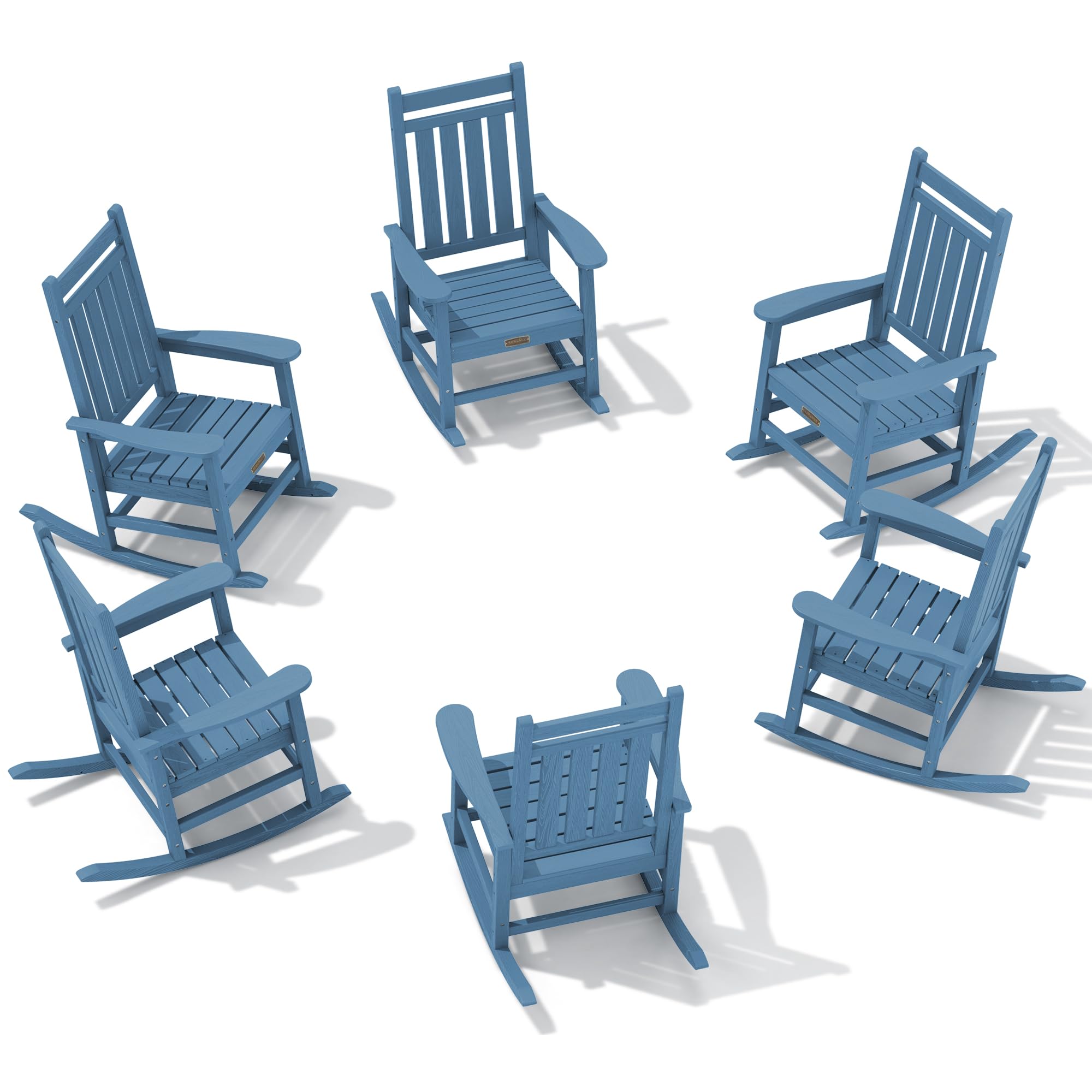 Serwall Hdpe Outdoor Rocking Chair Set Of 6, Outdoor Rocking Chairs For Adults, All Weather Outdoor Rockers For Lawn, Black