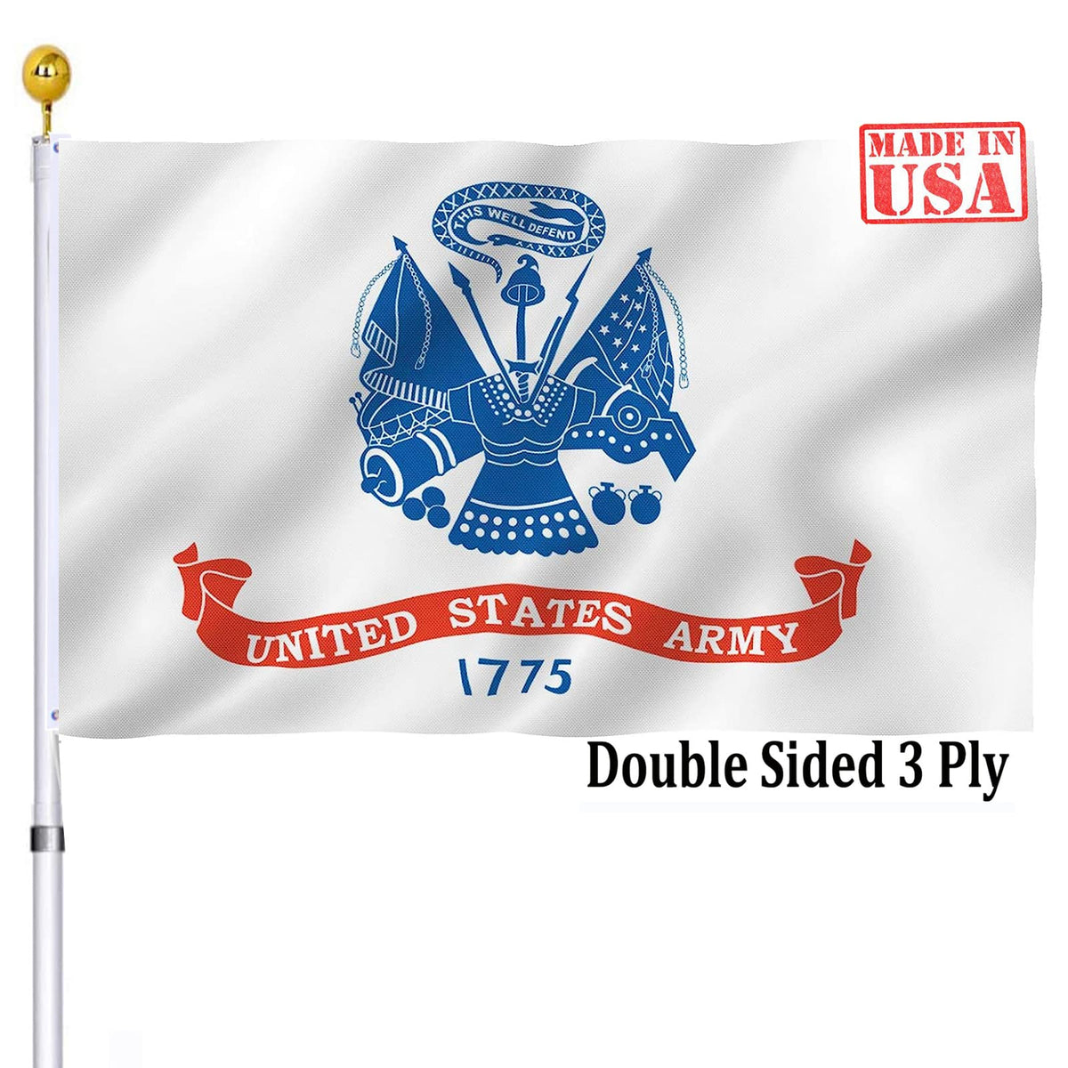 Army Us Military Flag Double Sided 3X5 Outdoor-3 Ply American United States 1775 White Army Flags Heavy Duty With Brass Grommets