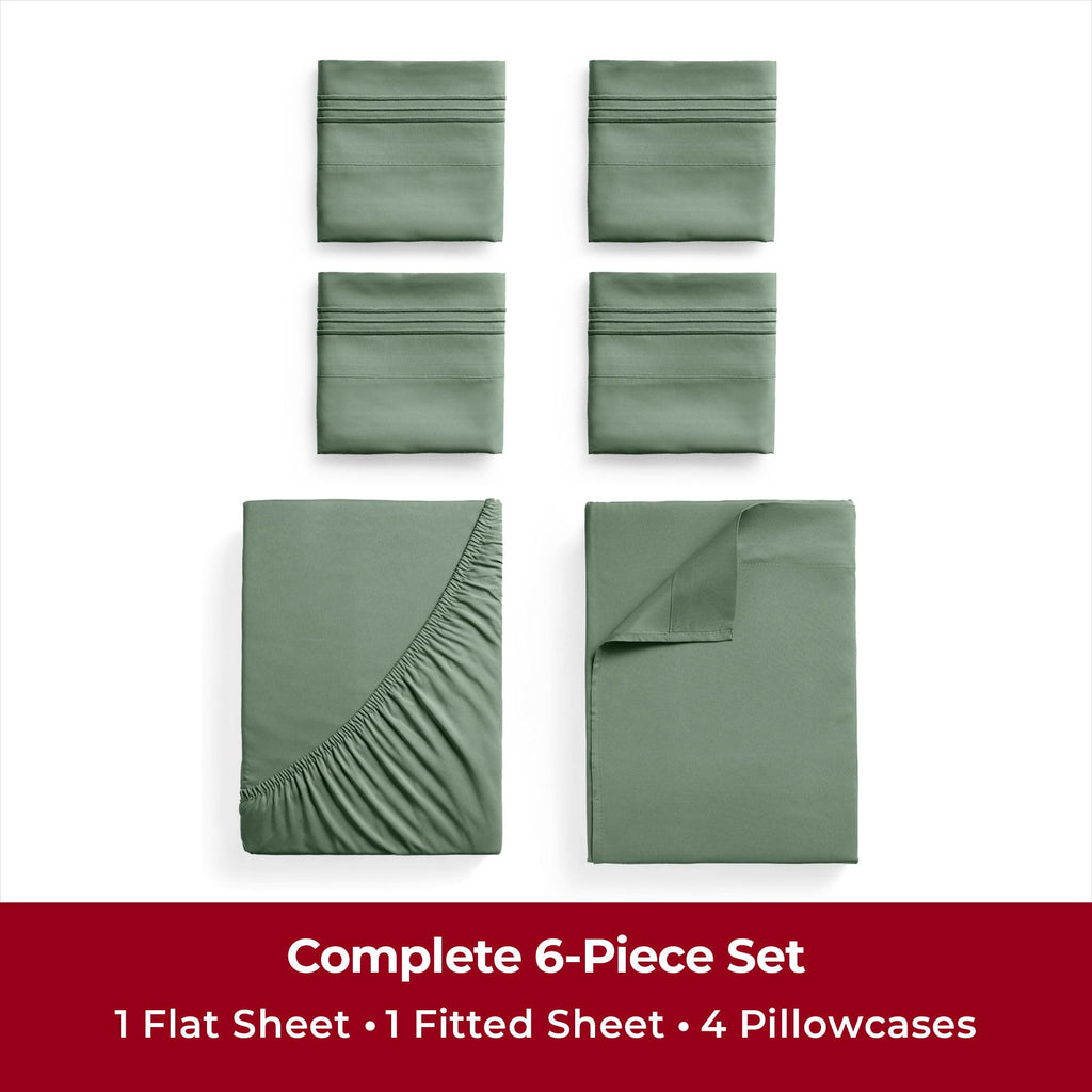 Mellanni Full Sheet Set - 6-Piece Iconic Collection Bedding, (Including 4 Pillowcases), 16-Inch Deep Pocket, Easy Care, Extra Soft, Cooling Sheets, Brushed Microfiber - Sage