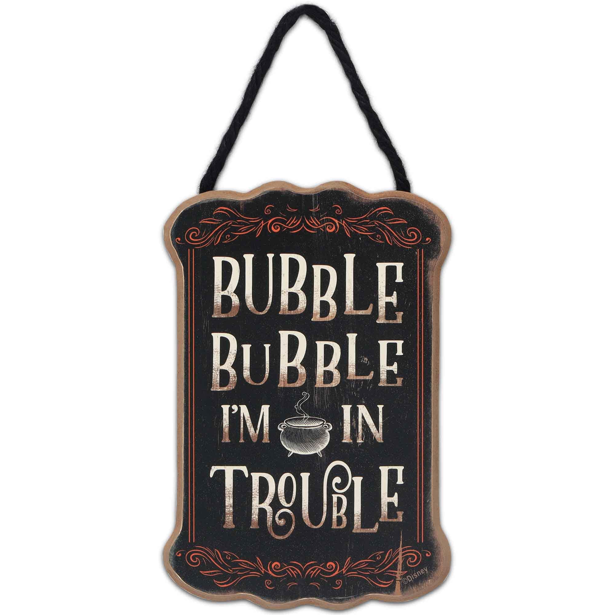 Open Road Brands Disney Hocus Pocus Bubble Bubble Im in Trouble Hanging Wood Wall Decor - Fun Hocus Pocus Sign for Halloween De