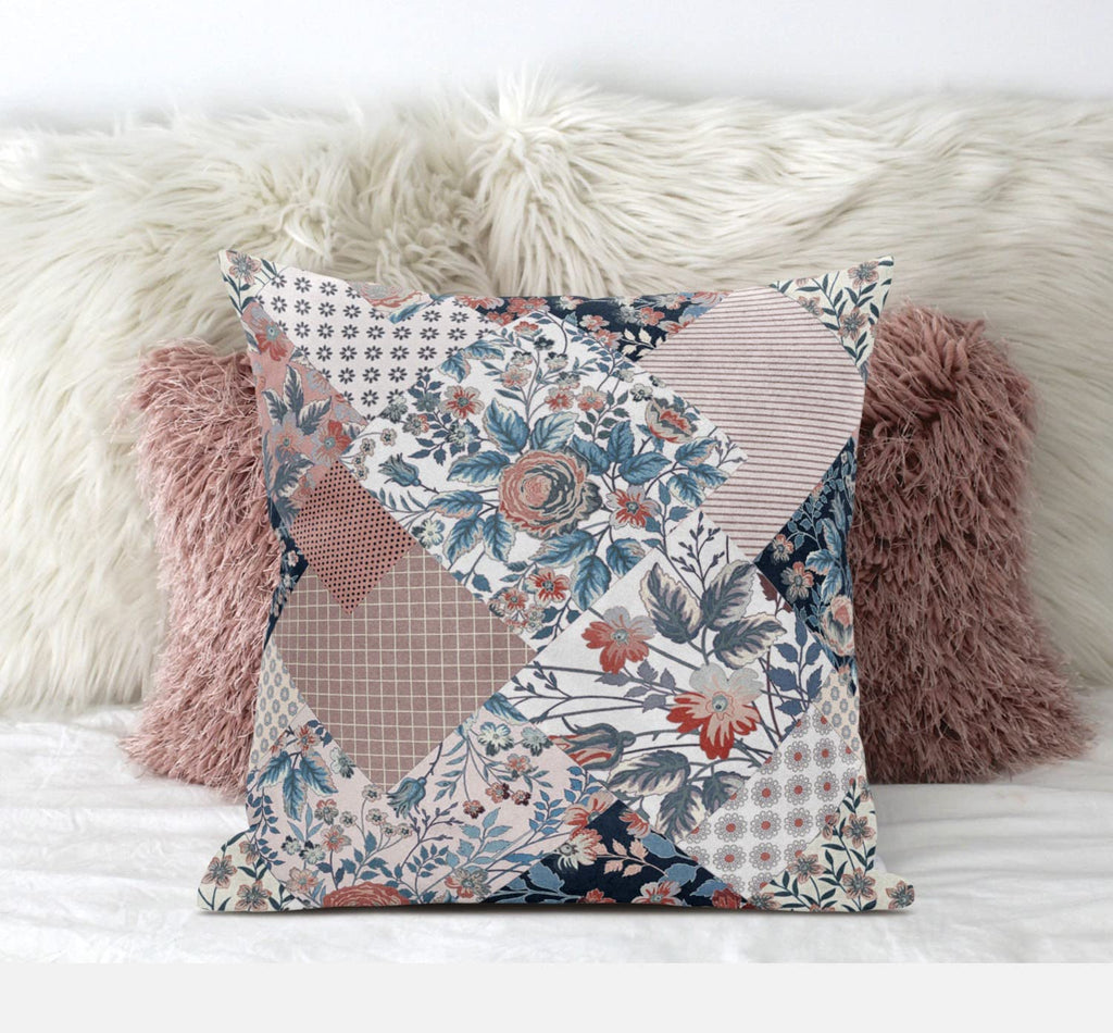 HomeRoots White Pink Floral Zippered Suede Throw Pillow