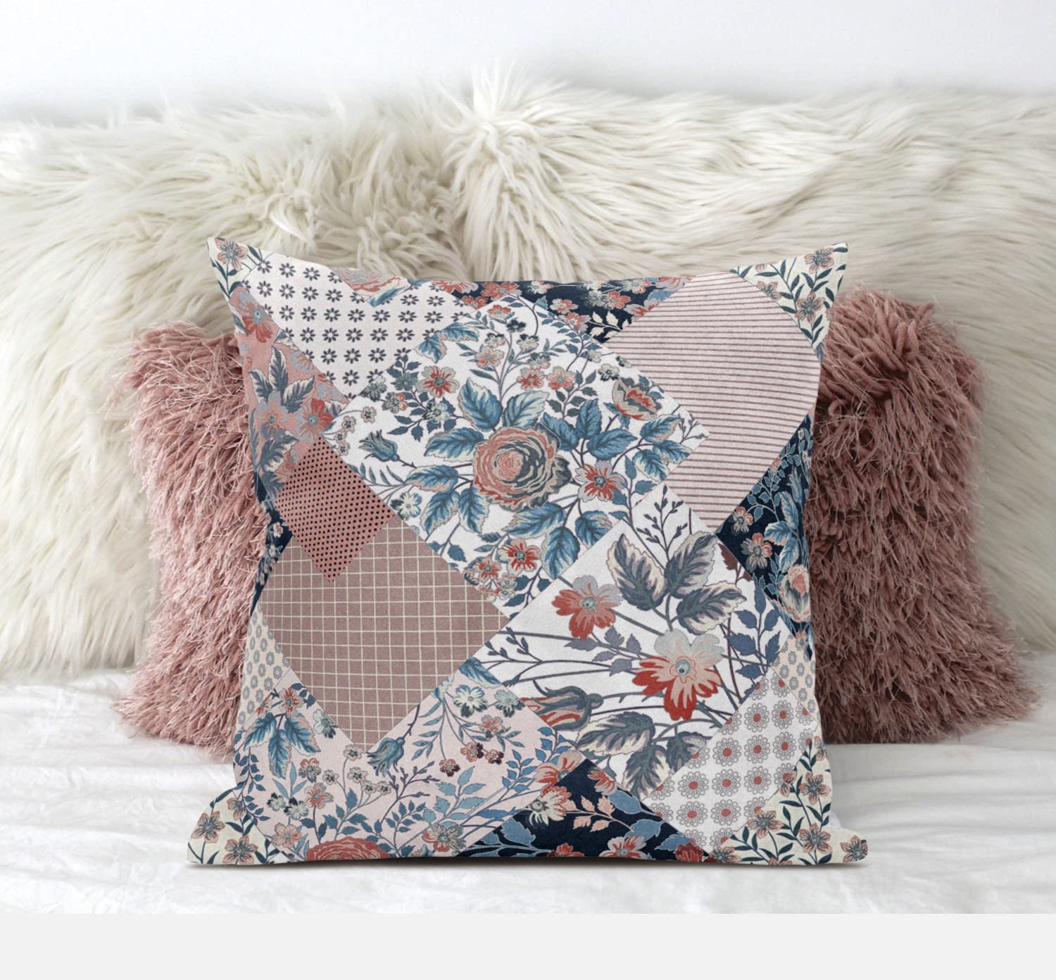 HomeRoots White Pink Floral Zippered Suede Throw Pillow