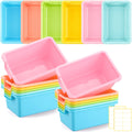 Thyle 12 Pieces Plastic Cubby Bins with Labels 11.6 x 7.7 x 5 Inch Classroom Book Bins Stacking Storage Container Organizer Stor