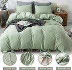 Annadaif Duvet Cover Queen Size Sage Green, 3 Pieces Soft Washed Microfiber Duvet Cover Set, Comforter Cover With Bowknot Bow Ti