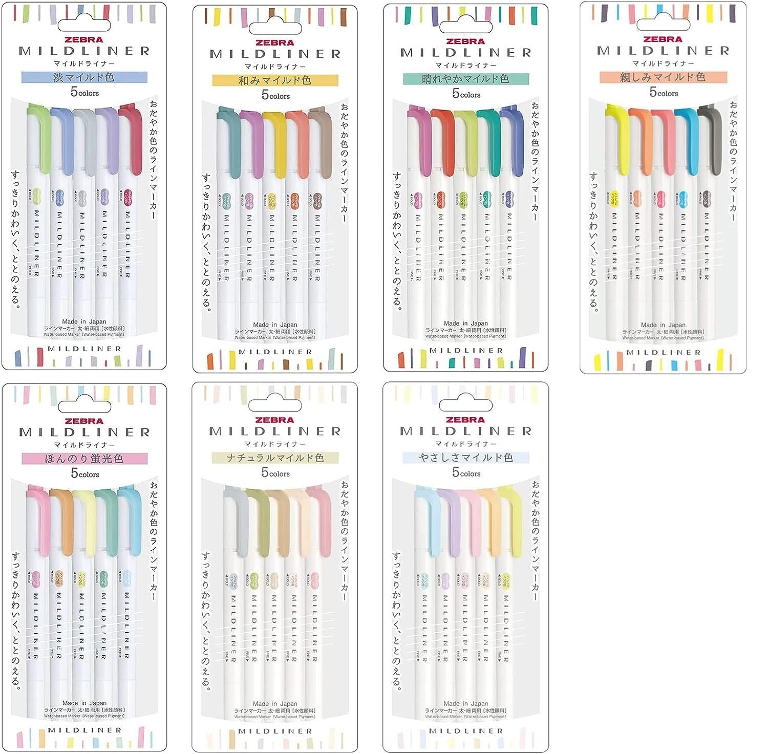 Zebra Mildliner Highlighter Pen Markers, 7-Pack (Wkt7-5C / Wkt7-5C-Nc / Wkt7-5C-Rc / Wkt7-N-5C / Wkt7-5C-Hc / Wkt7-5C-Yc / Wkt7-