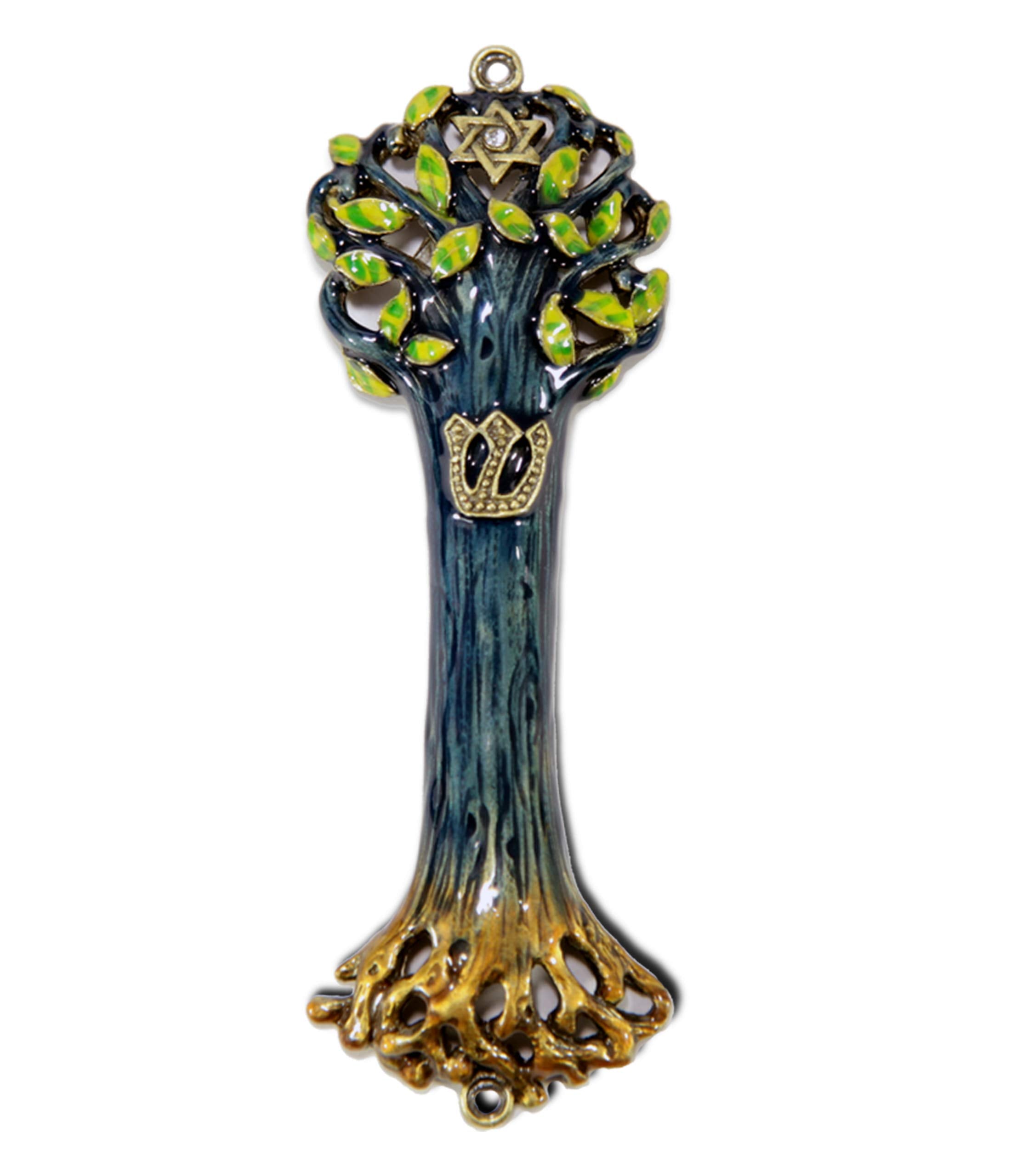 Mezuzah Case | Mezuzah Cover | Artwork Tree of Life Wooden Texture Design and Crafted in Brass 4 for The Jewish Homes | Rainbow 